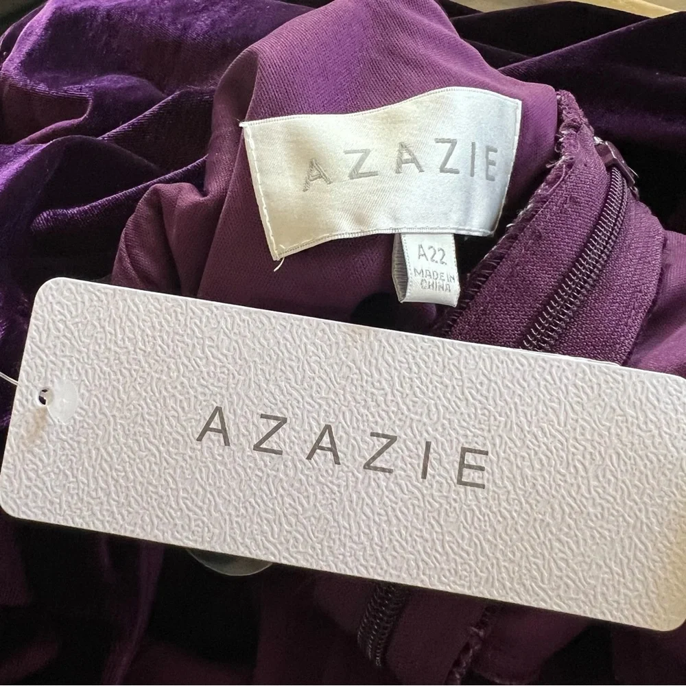 Azazie Larice Grape Aline High Neck Velvet Dress Plus Size 22 New